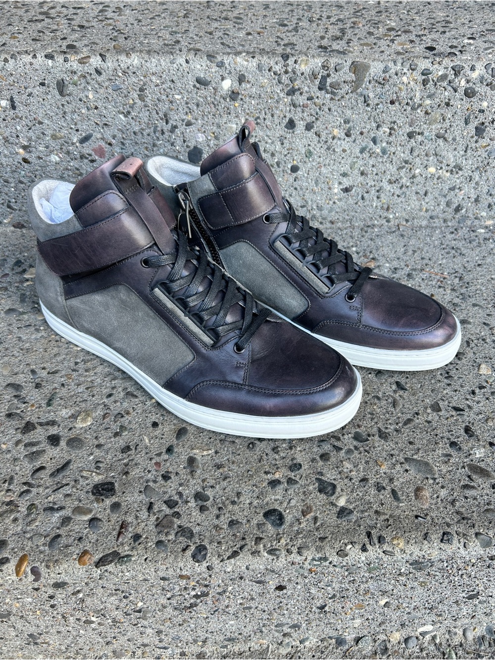 Kenneth Cole Men's High-Top Leather & Suede Sneakers in Dark Brown and Gray